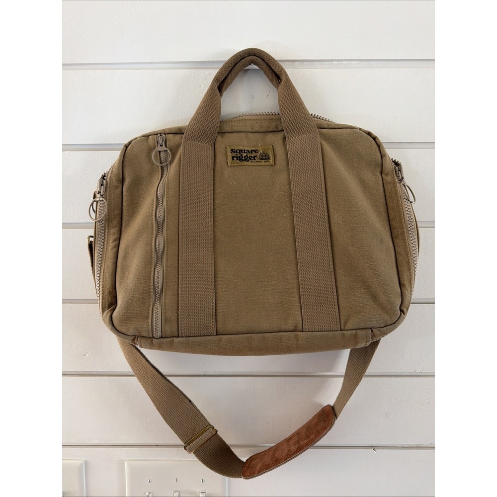 Vintage Lands End Square‎ Rigger Shoulder Canvas Messenger Bag Khaki OLA0002
